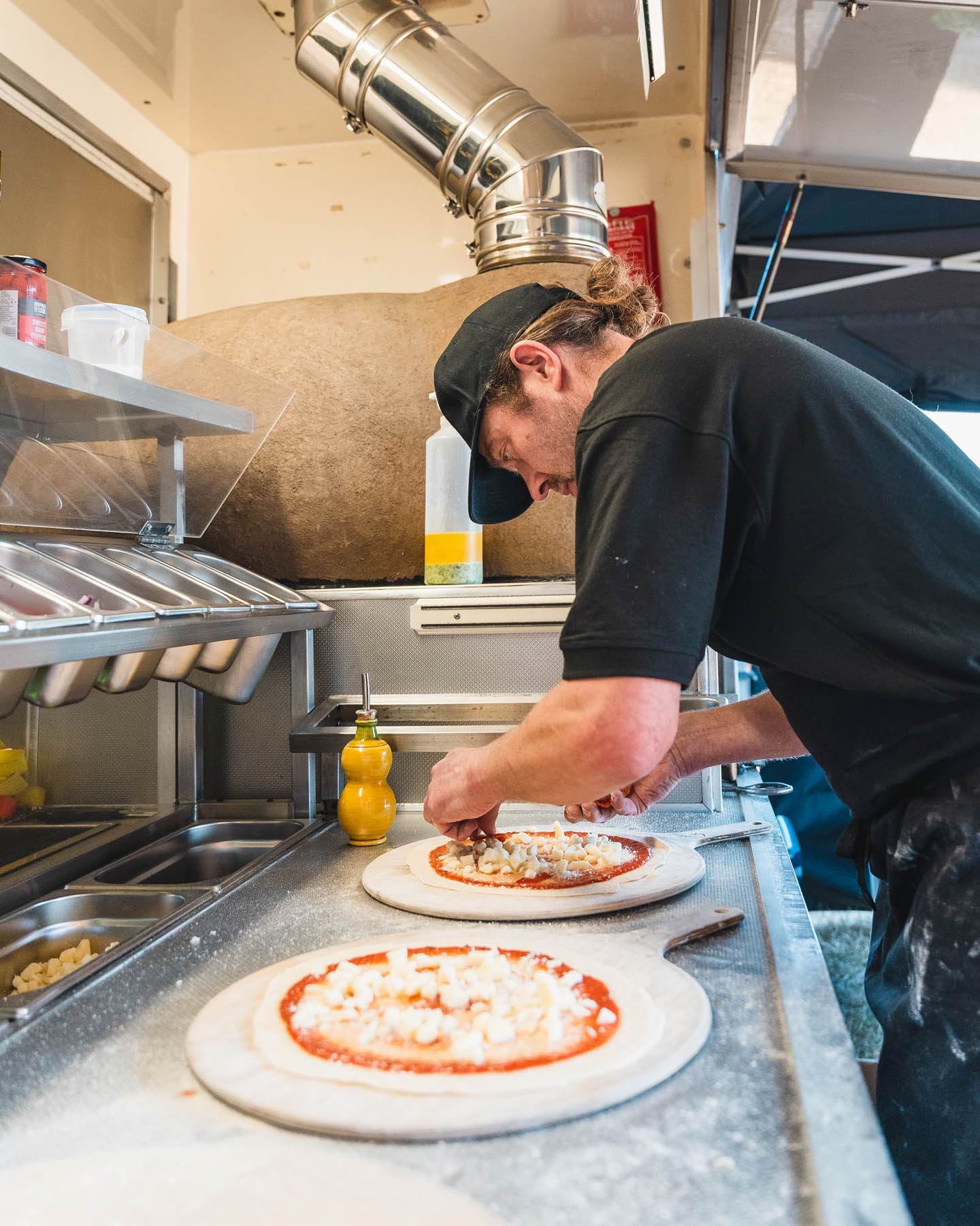 Hand made woodfired pizza making